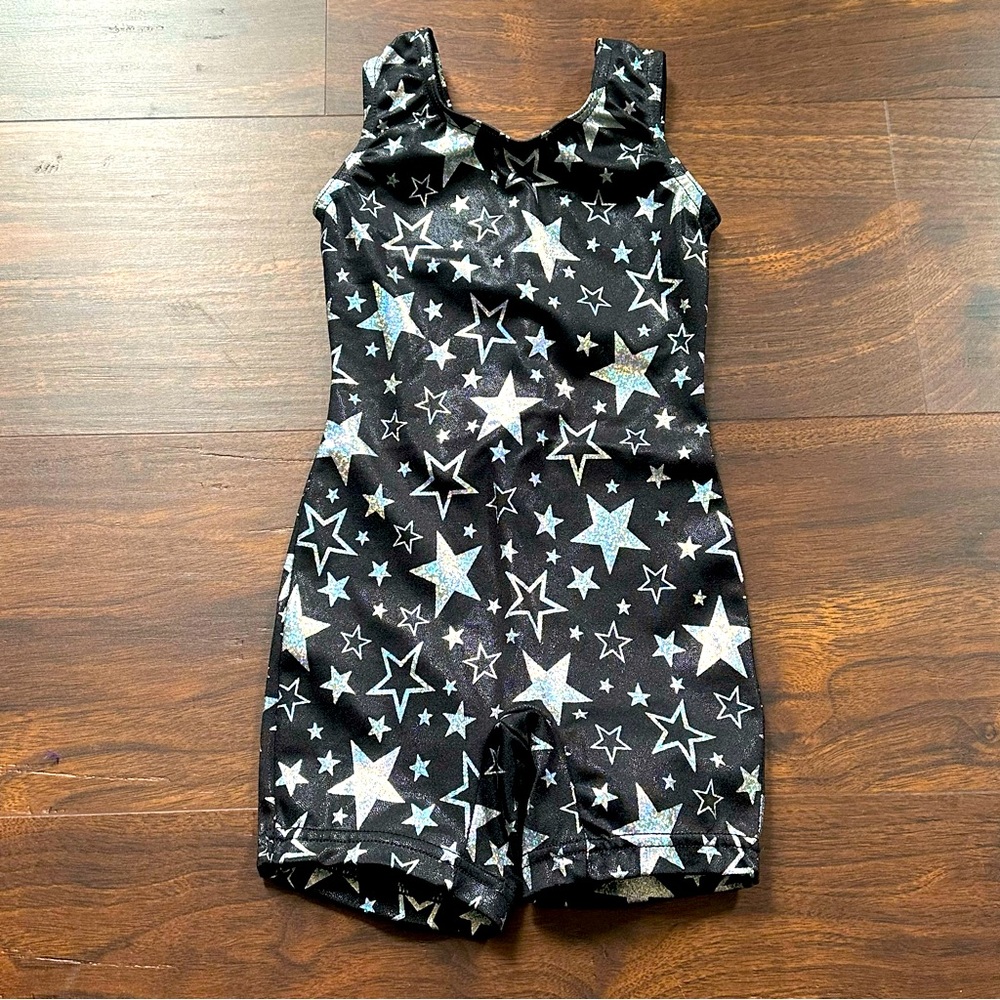 BALERA Black Silver Star Shorts Gymnastic Leotard